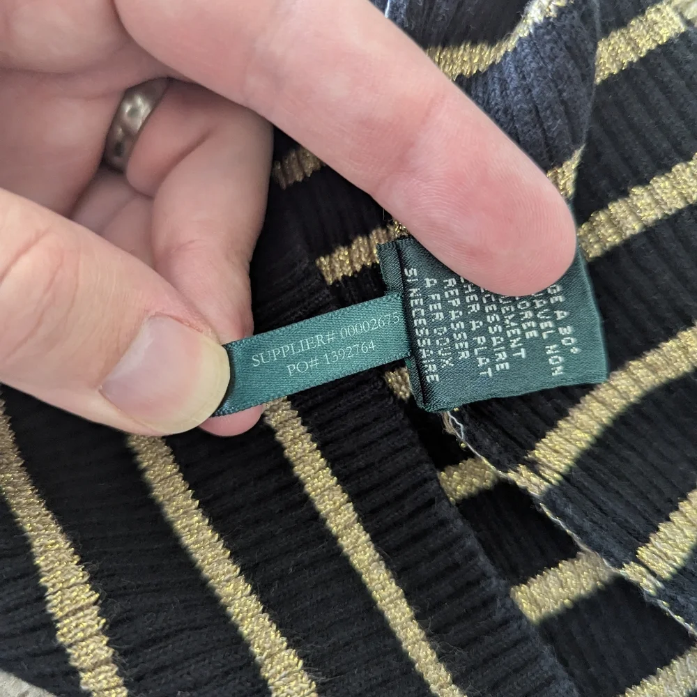 Lauren Ralph Lauren Vintage Turtleneck Striped Ribbed Sweater Speckled Gold - Picture 9 of 9